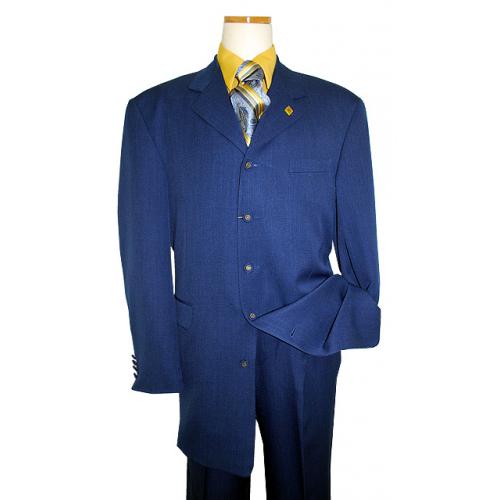 Stacy Adams Solid Navy Blue Super 100's 100% Polyester Suit